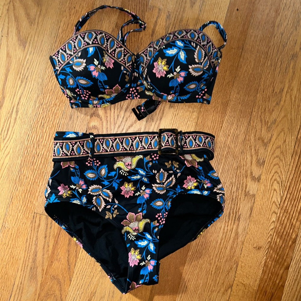 NWOT Boden Swim high waisted bikini tortoise shell belt size US 10